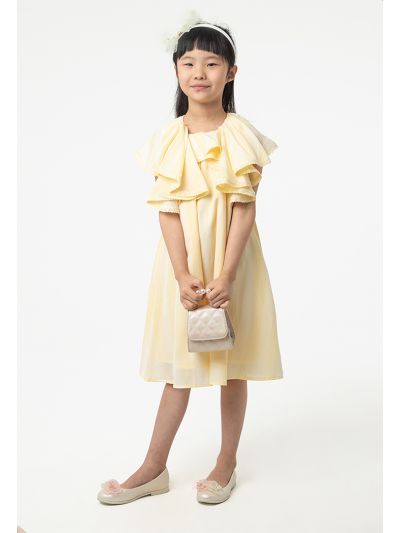Ruffled Shoulders Vertical Shiny Striped Dress -Sale