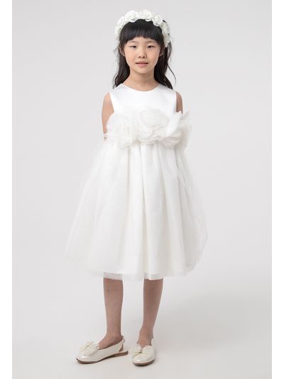 Solid Self Tie Flower Belt Glittery Party Dress -Sale