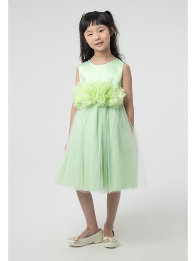 Solid Self Tie Flower Belt Glittery Party Dress -Sale