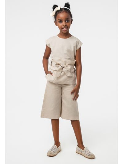 Solid Casual Blouse And Cropped Pants Set -Sale