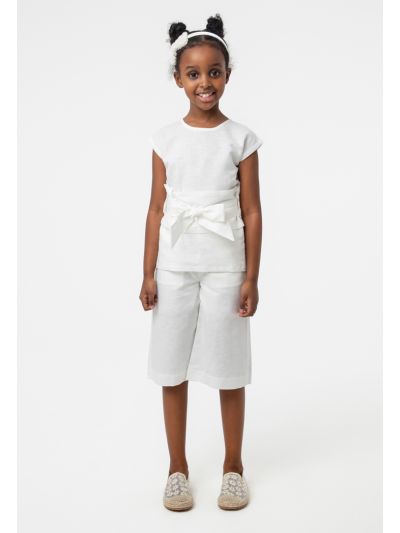 Solid Casual Blouse And Cropped Pants Set -Sale