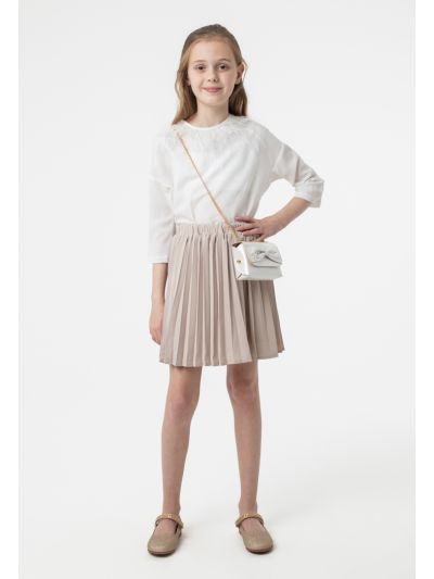 Feather Embellished Blouse And Pleated Skirt Set -Sale