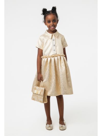 Frill Trim Lurex Button Embellish Dress -Sale