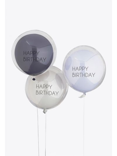 Blue & Grey Double Layered Happy Birthday Balloon Bundle