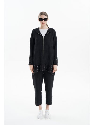 Solid Sequenced Textured Trouser -Sale