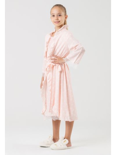 Polka Dots Lace Ruffle Open Collar Sleep Robe -Sale