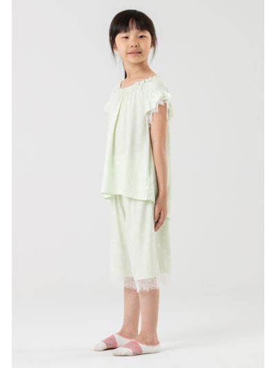 Polka Dots High-Low Ruffles Lace Pajama Set -Sale