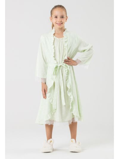 Polka Dots Lace Ruffle Open Collar Sleep Robe -Sale