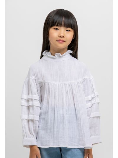 Ruched Flared Cut Long Sleeve Blouse -Sale