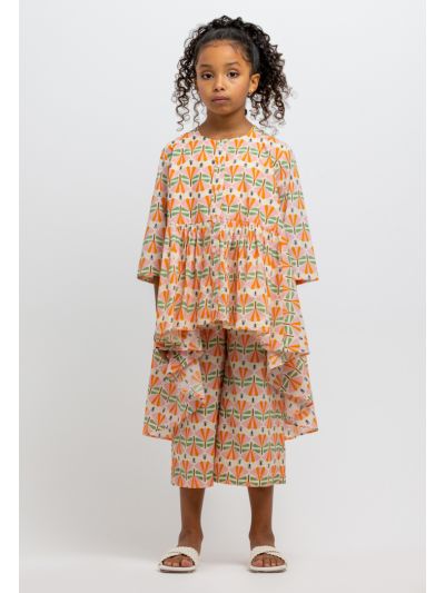 Printed Elasticated Waist Wide Leg Trousers -Sale