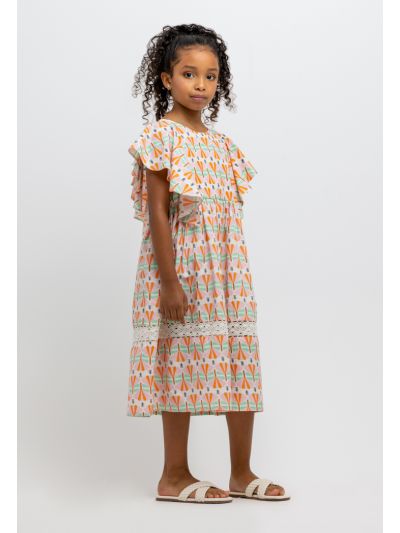 Printed Ruched Details Flared Midi A Line Dress -Sale