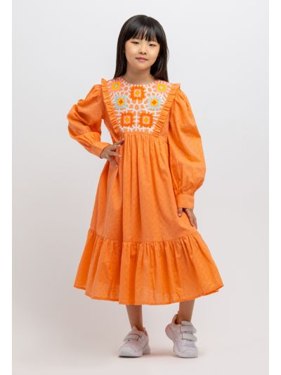 Hand Embroidered Ruched Frills Tiered Dress -Sale