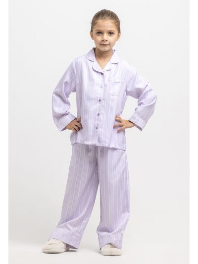 Satin Striped Collared Front Buttons Pajama Set -Sale