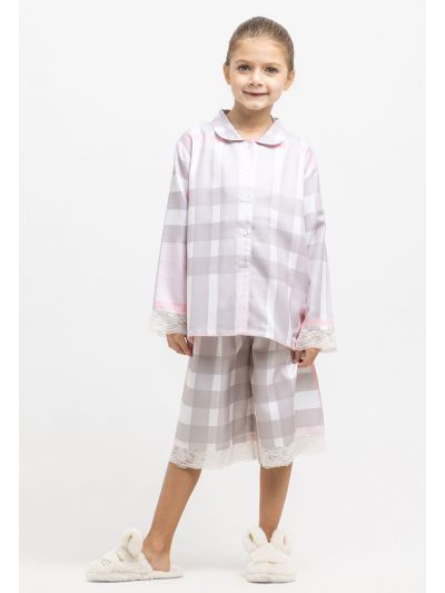Checked Peter Pan Collared Buttons Pajama Set -Sale