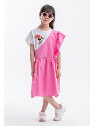 Powerpuff Girls Flared Ruched Contrast Dress -Sale
