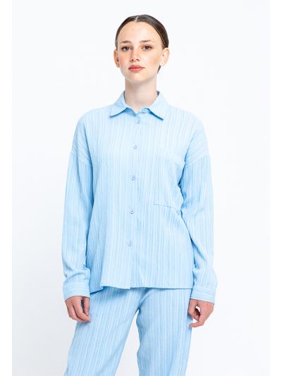 Seersucker Front Pocket Buttoned Shirt -Sale