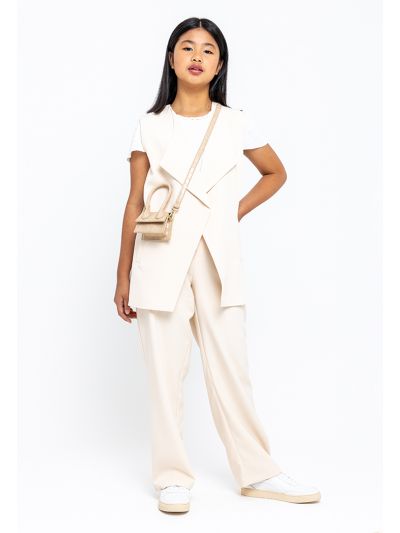 Straight Cut Side Pockets Elasticated Waist Formal Trousers