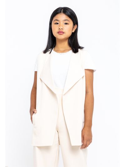 Side Pockets Layered Collar Sleeveless Open Blazer -Sale