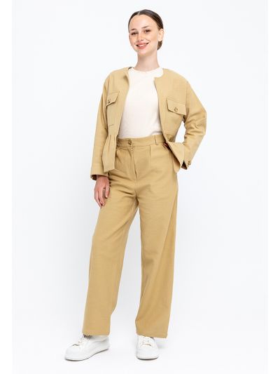 High Rise Straight Leg Cut Solid Trousers