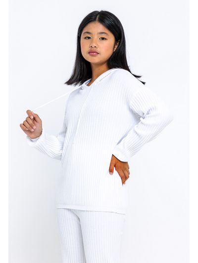 Hoodie Ribbed Knitted Solid Everyday Comfy Blouse -Sale