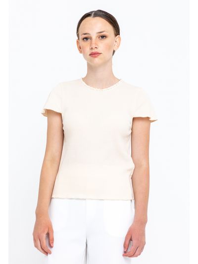 Lettuce Trim Ribbed Short Sleeves Basic T-Shirt -Sale
