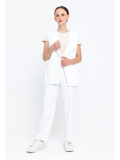 Straight Cut Side Pockets Elasticated Waist Formal Trousers