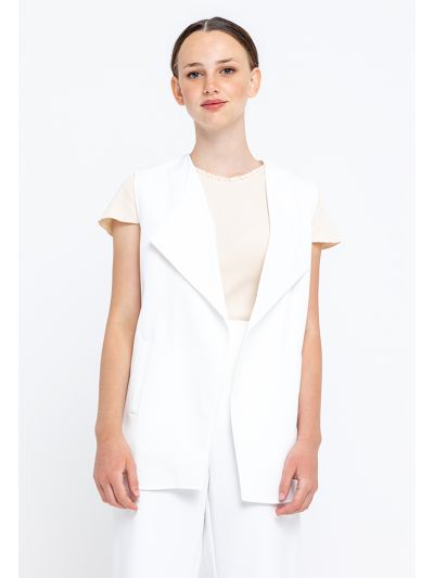 Side Pockets Layered Collar Sleeveless Open Blazer -Sale