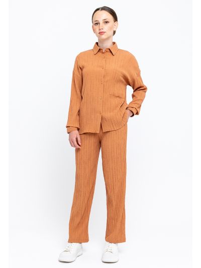 Seersucker Side Pockets Straight Cut Trousers -Sale