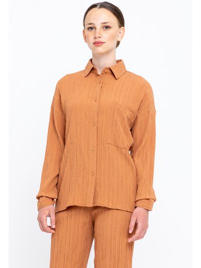 Seersucker Front Pocket Buttoned Shirt -Sale