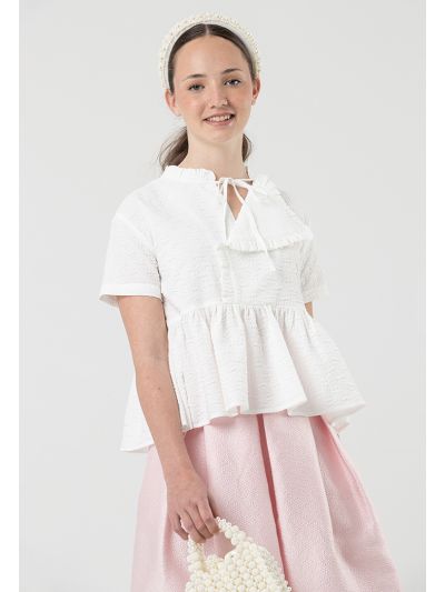 Solid Ruched Detailing Tiered Blouse