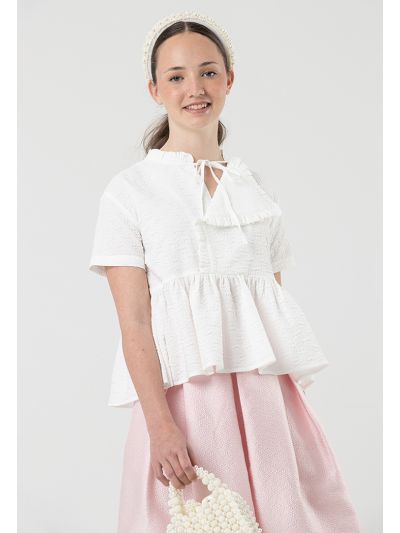 Solid Ruched Detailing Tiered Blouse -Sale