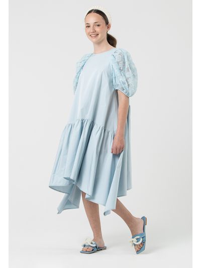 Tiered Dress With Organza Sequins Short Sleeves -Sale