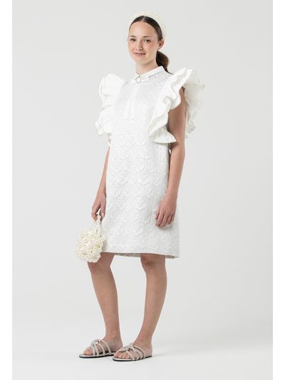 Barroque Textured Ruffled Strass Details Midi Dress -Sale