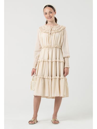Tiered Ruched Strap Details Maxi Dress -Sale