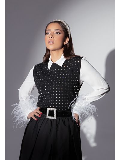 Crystal Embellished Knitted Blouse -Sale