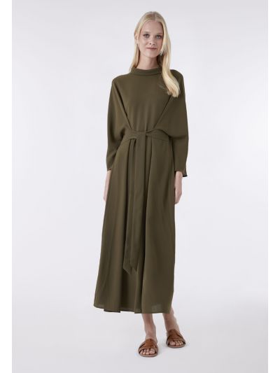 Belted High Neckline Dress
