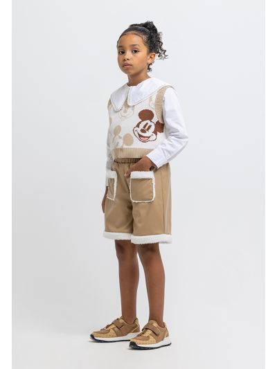 Front Pockets Fur Details PU Leather Shorts -Sale