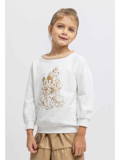 Fur Neckline Disney Characters Print Sweatshirt -Sale