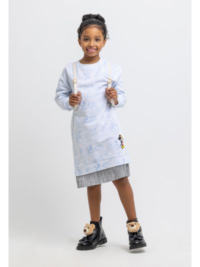 All Over Mickey Mouse Prints Pleated Hem Sweat Dress