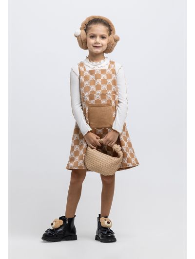 Teddy Bear Knitted Ribbed Blouse And Sleeveless Dress Set -Sale