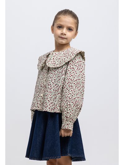 Flowers Printed Peter Pan Collar Button Down Blouse -Sale