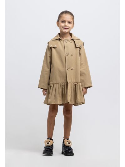 Double Breasted Buttons Tiered Hem Dress Coat -Sale