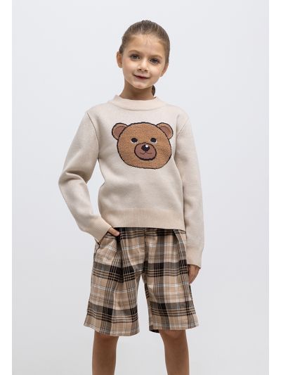 Teddy Bear Knitted Ribbed Pullover