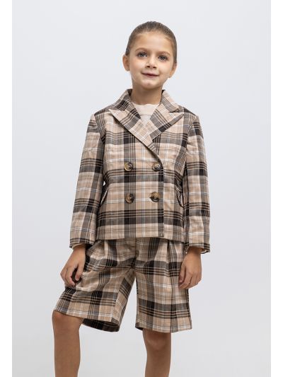 Plaid Notch Lapel Collar Double Breasted Blazer