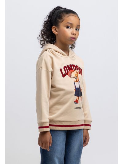 Teddy Bear Graphic Print Ribbed Hem Hoodie -Sale