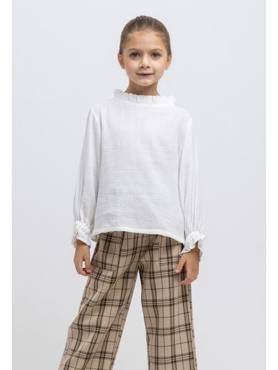 Ruched Details Long Sleeve With Elasticated Cuffs Blouse  -Sale