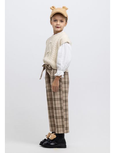 Self Tie Waist Band Plaid Palazzo Pants -Sale