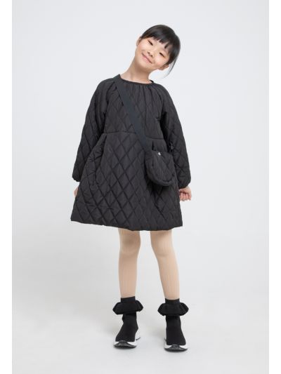 Puffy Sleeves Quilted A-Line Winter Dress With Bag