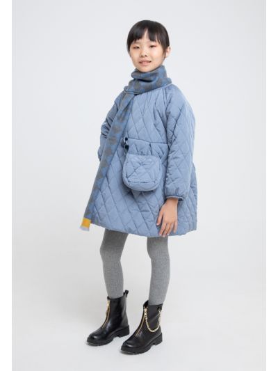 Puffy Sleeves Quilted A-Line Winter Dress With Bag