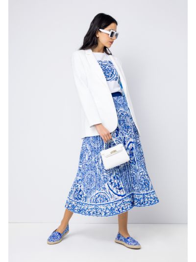 Pleated Printed Maxi Accordion Skirt